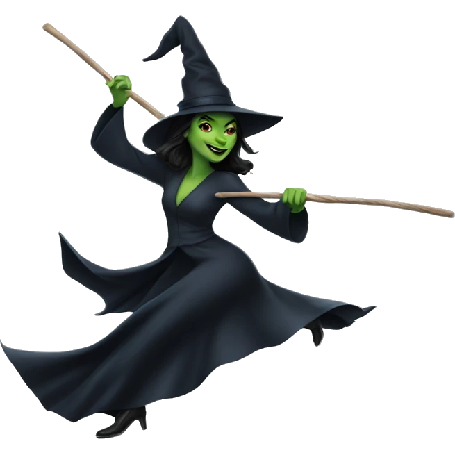 Elphaba dancing on broom emoji