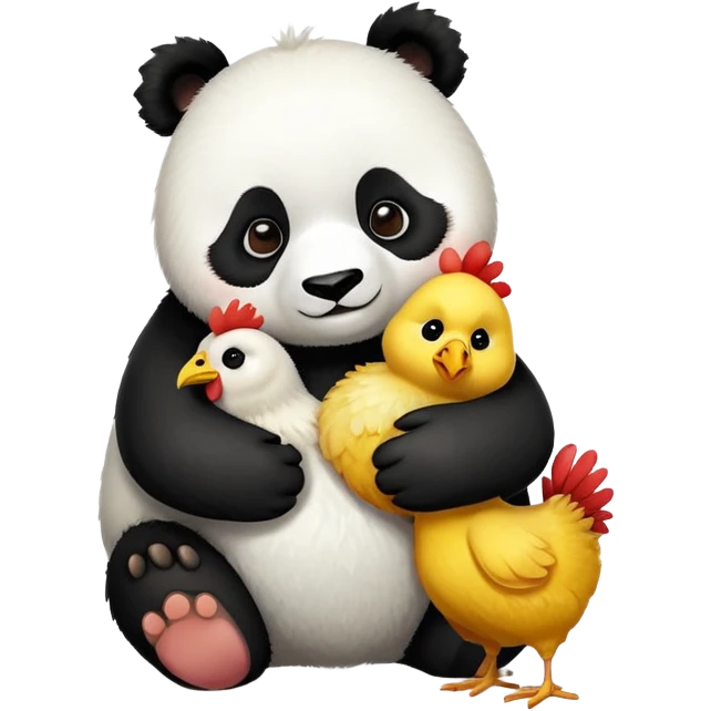 Panda and chicken hugging each other emoji
