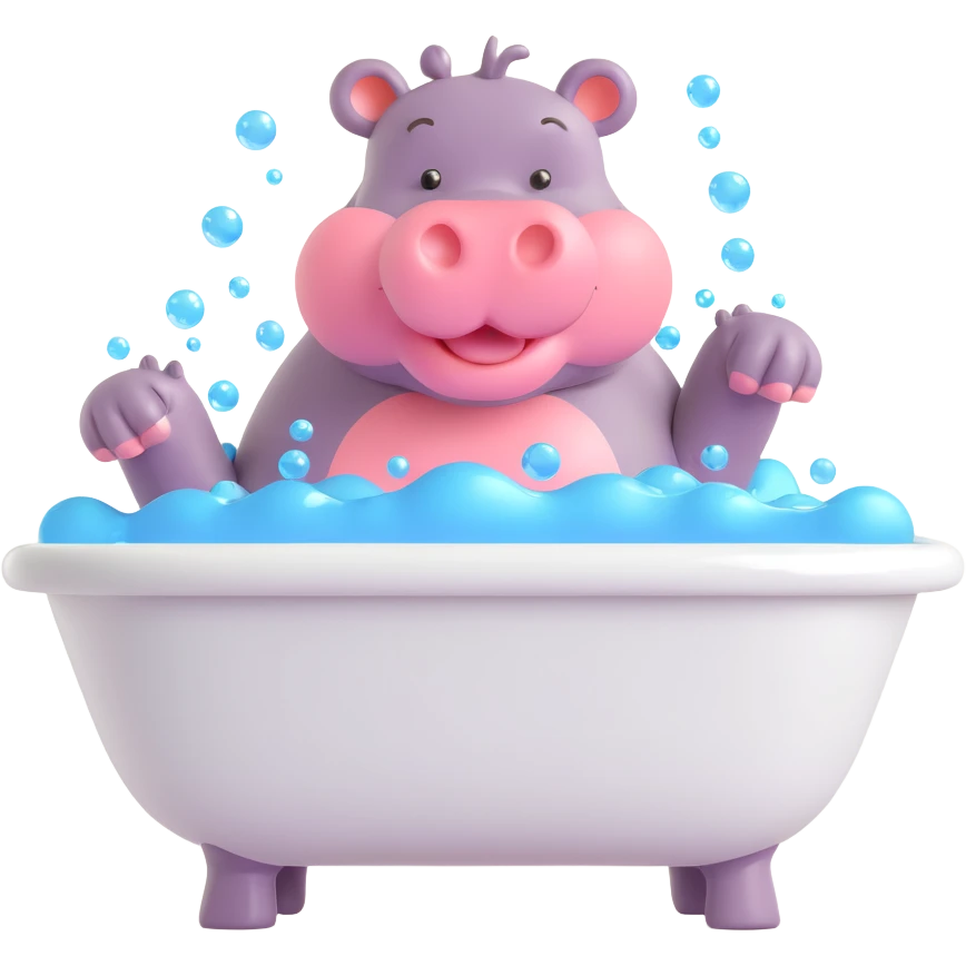 happy hippo with bubbles in bathtub emoji