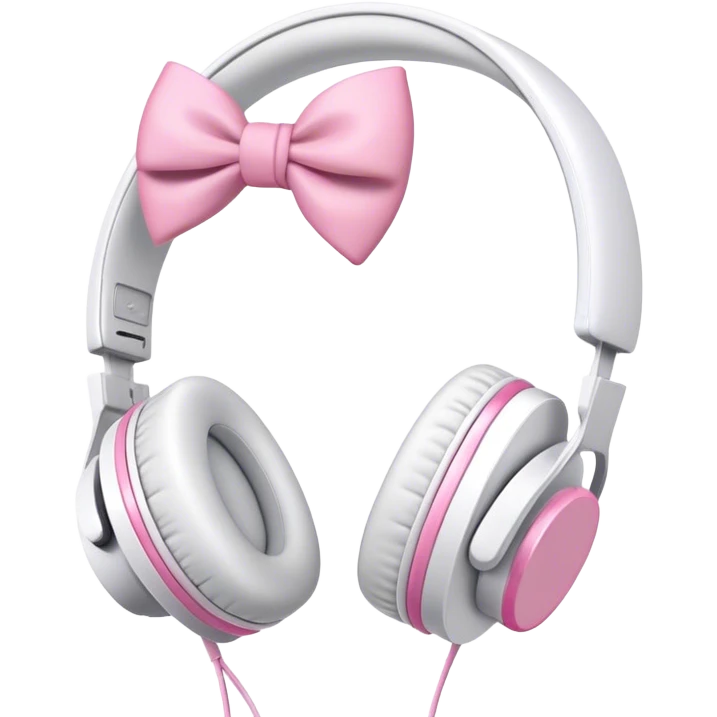 White aesthetic headphones with pink bow emoji