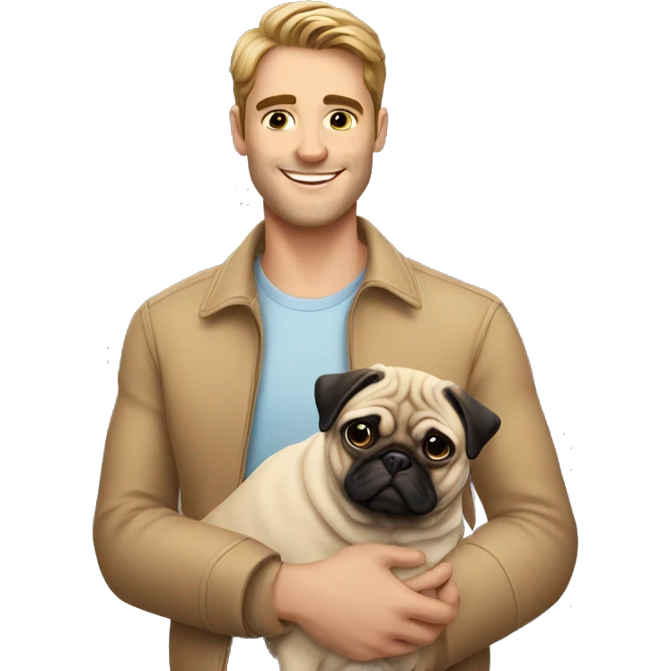 handsome man holding a pug emoji
