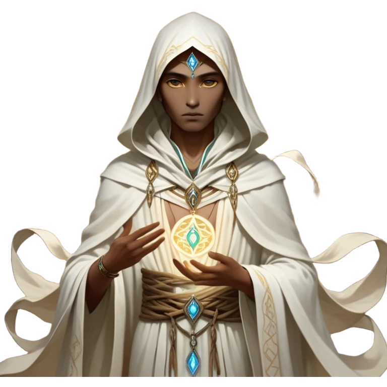 Clash of Clans aesthetic friendly Mage Portrait Emoji, With an enigmatic, slender build draped in flowing mystical robes adorned with arcane symbols, piercing eyes and a determined aura, his face rendered in a natural skin tone (not yellow), Simplified yet sharply defined features, highly detailed, glowing with a cool, otherworldly radiance, high shine, wise and resolute, stylized with an air of ancient sorcery, focused and mystical, soft glowing outline, capturing the essence of a powerful mage ready to unleash enchanted spells on epic adventures! emoji
