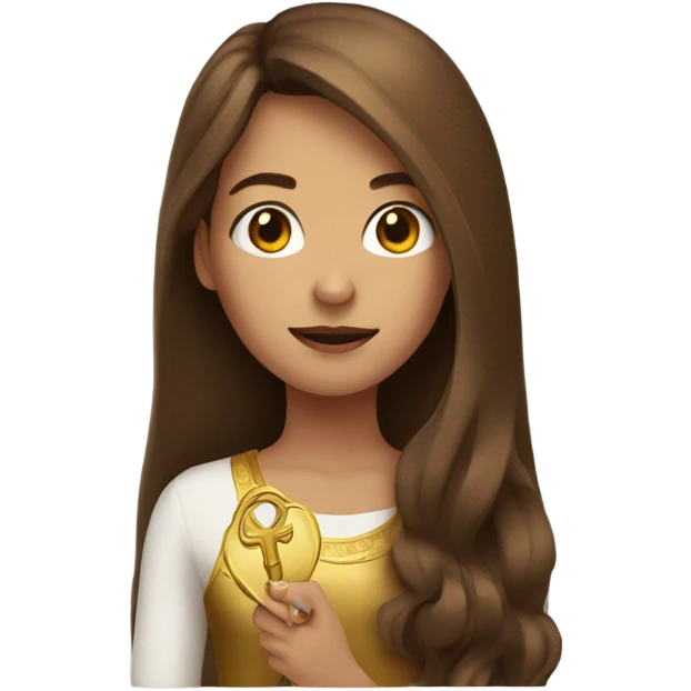 Girl with brown long hair with gold key in hand emoji