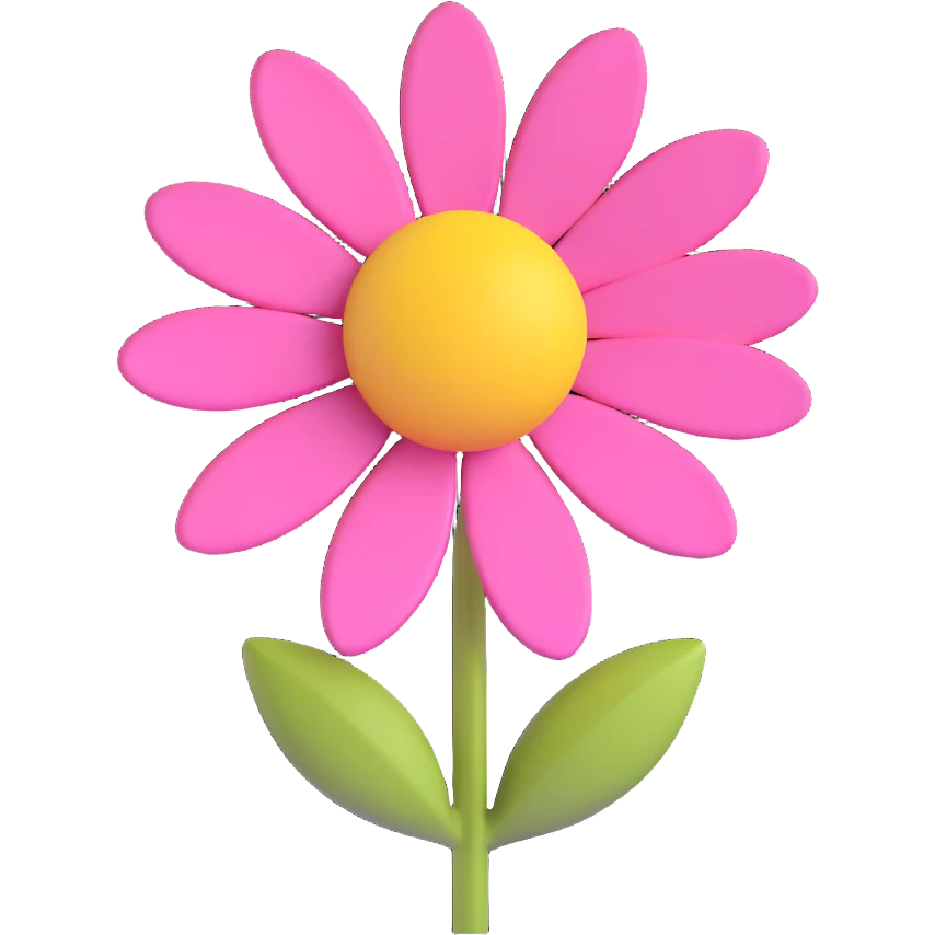 minimal 3D gothic daisy with pink accent, simple and elegant emoji