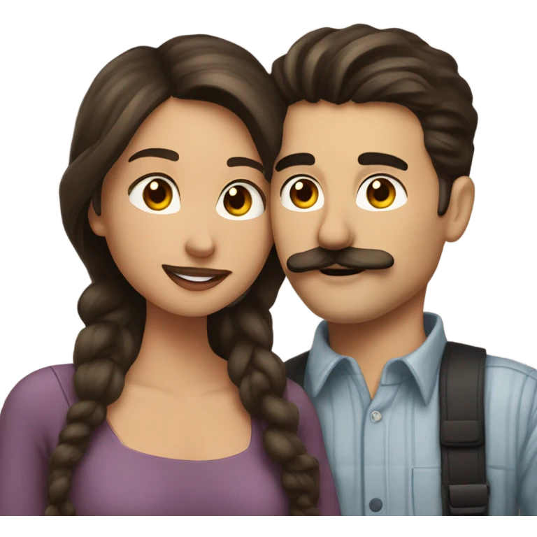 Beautiful girl kiss his boyfriend.  A white man and woman are kissing, they have dark brown hair. the man has a mustache emoji