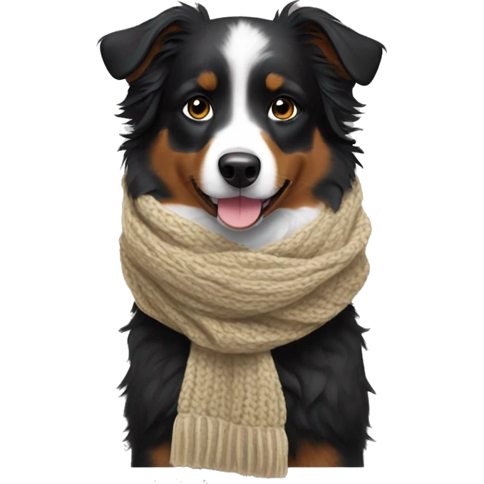 Small black australian shepherd dog wearing a knit scarf emoji