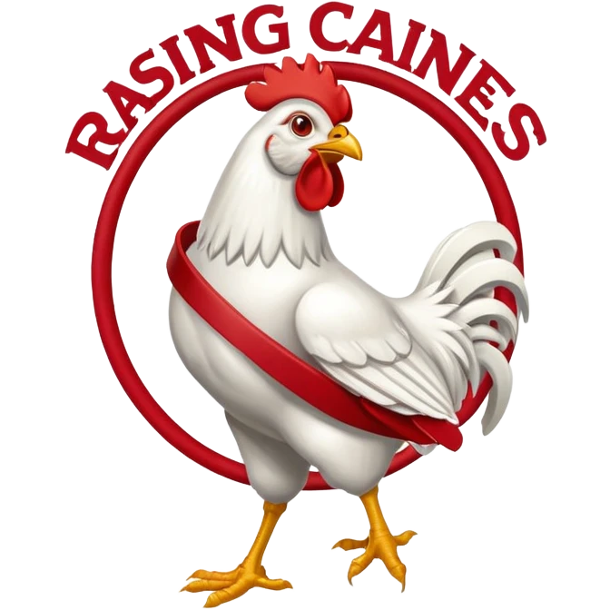 Raising Canes logo with chicken mascot emoji