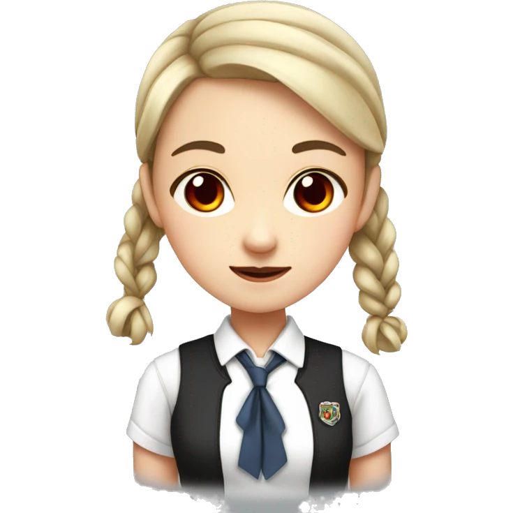 A girl with red eyes, a black pigtail and white school uniform emoji