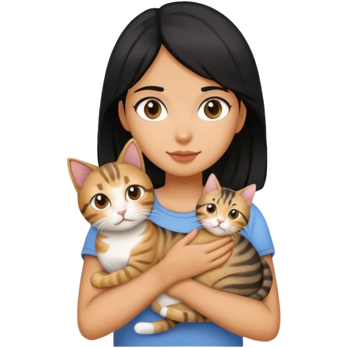 Black hair girl holding a tabby cat emoji