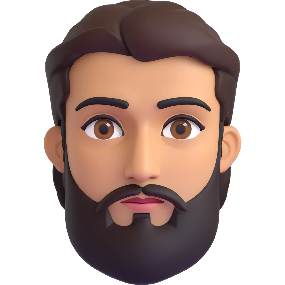middle eastern man with medium length beard, unibrow, tan skin, and dark brown eyes emoji