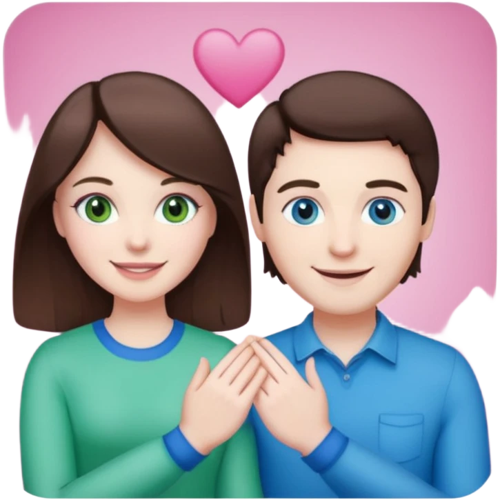 pink polaroid photo of a couple thats white with brunette hair blue and green eyes emoji