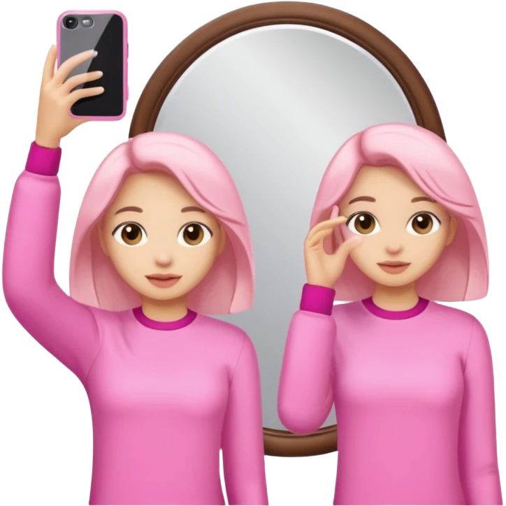 “Girls in pink clothes taking a photo in the mirror.” emoji