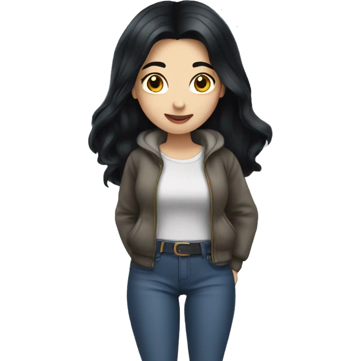 Snowwhite having long black hair and wears casual clothes  emoji