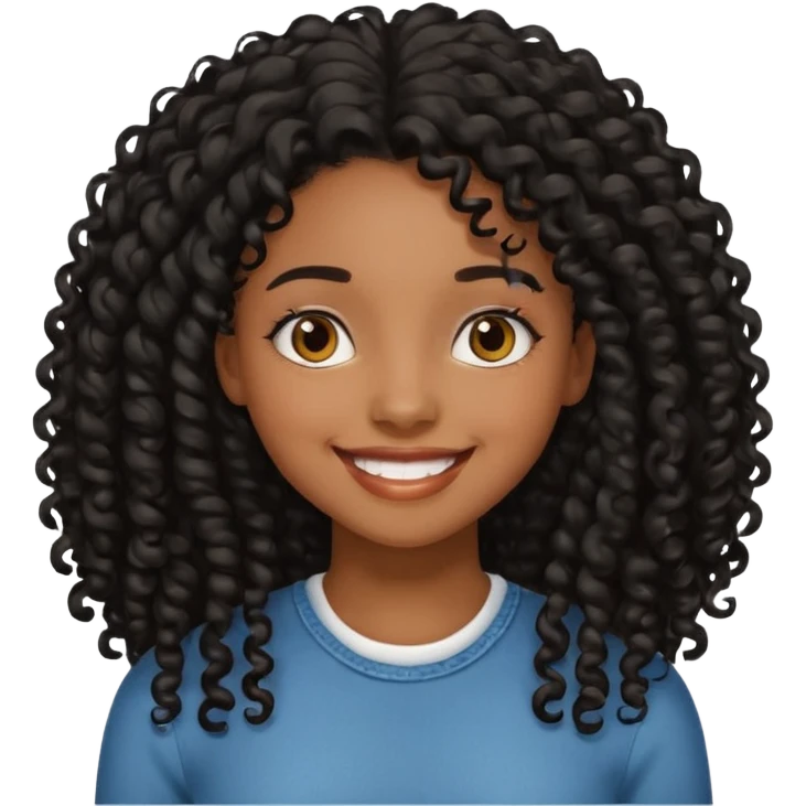 black girl with long black curly hair  emoji