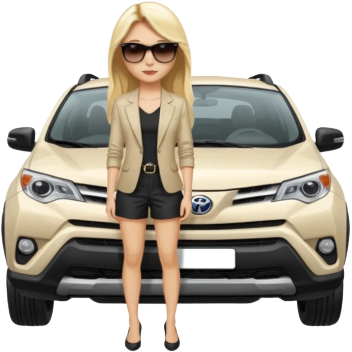 White. Rav 4 . Sexy. Female.long blond hair. Sunglasses  emoji