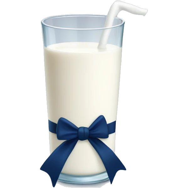 Glass of milk with a navy blue bow wrapped around the glass  emoji
