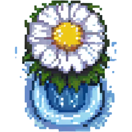 pixel art daisy, with water ripples emoji
