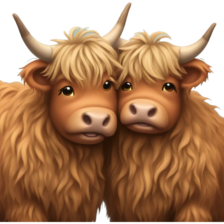 anthropomorphic highland cows hugging emoji