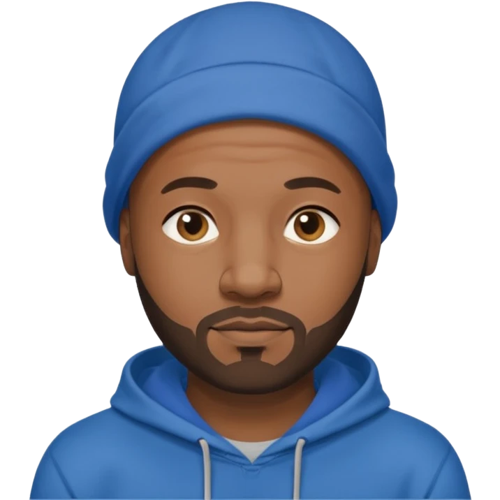 Bald black guy 40 years old with blue hoodie and and beard emoji emoji