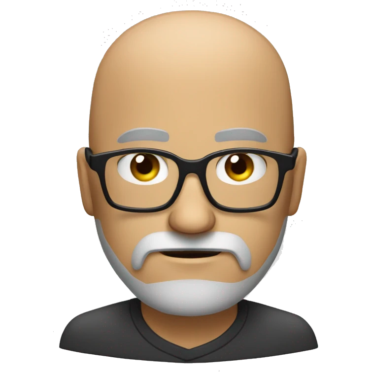 create an emoji with a bald person with a beard and glasses displeased
 emoji