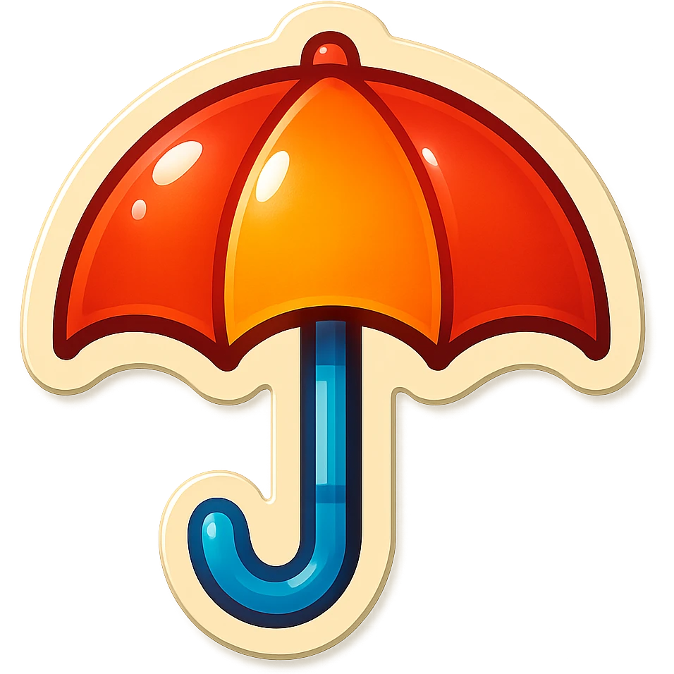 cartoon style sticker of a single umbrella symbol, simple and clear, no text emoji