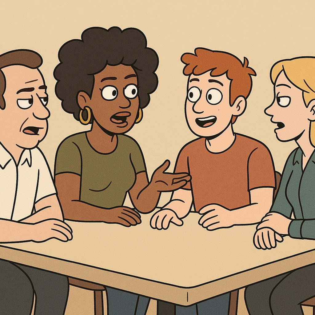 group of people talking around a table emoji
