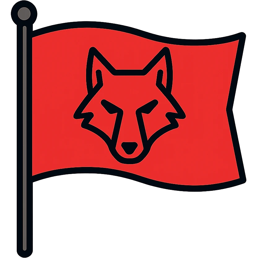 bold red flag with a stylized wolf emblem, graphic, iconic, suitable for a logo emoji
