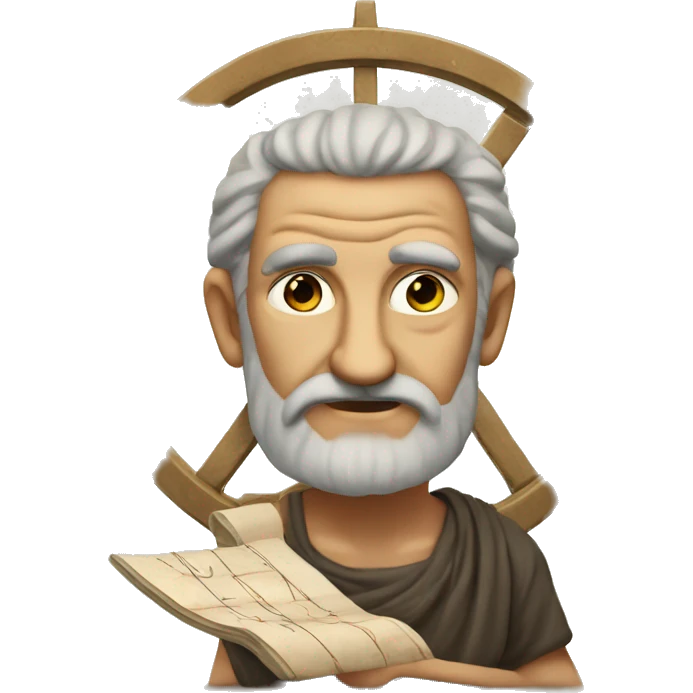 ancient Greek mathematician wonders. He has a compass and a ruler in front of him. emoji