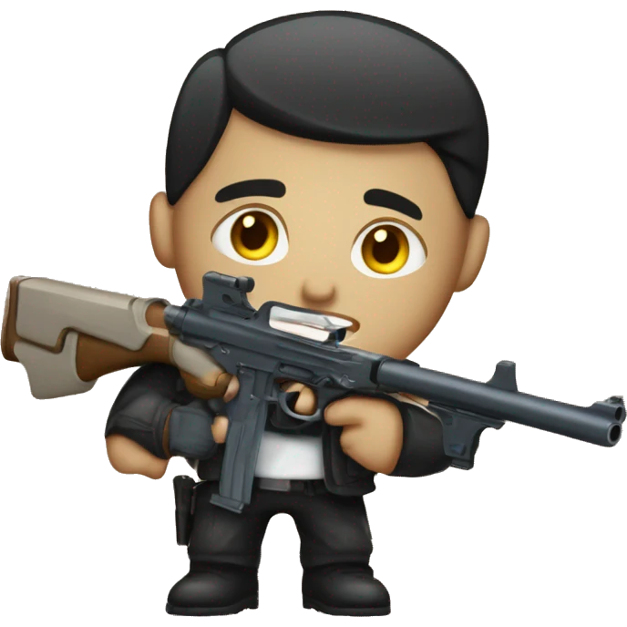 A blue eyed assassin with a gun emoji