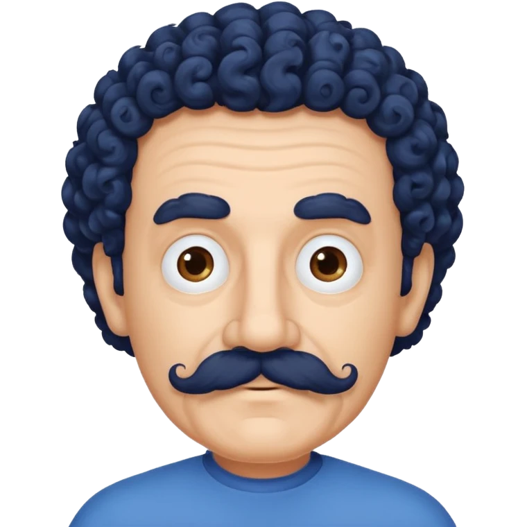 old guy with very curly dark hair and big blue  mustache emoji