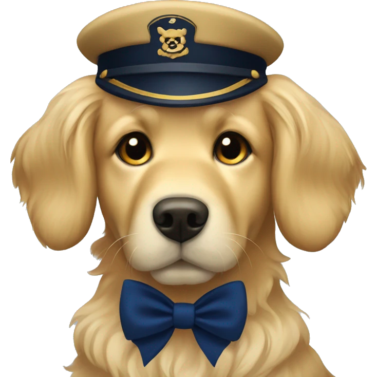 Golden retriever with a navy blue bow emoji