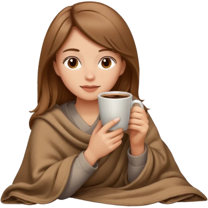 Beige Brown hair Girl drinking coffee, with a cozy blanket emoji