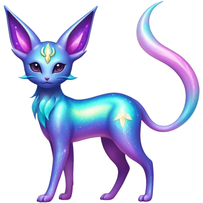 Shiny Exotic Nebulae Tropical Colorful Neon-colored Glittery Ethereal Sparkly Espeon-Amaura-Aurorus-Fakémon-hybrid-creature (full body)  emoji
