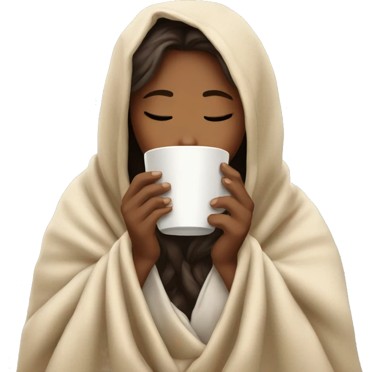 girl inside a blanket sipping coffee eyes closed emoji