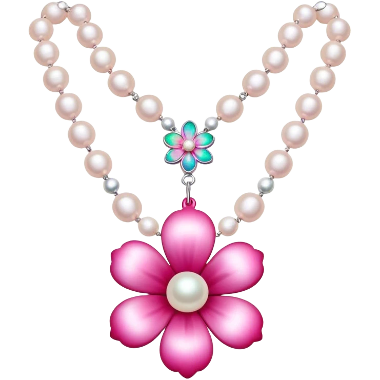 pearl bright pink necklace with flower pendant in middle emoji