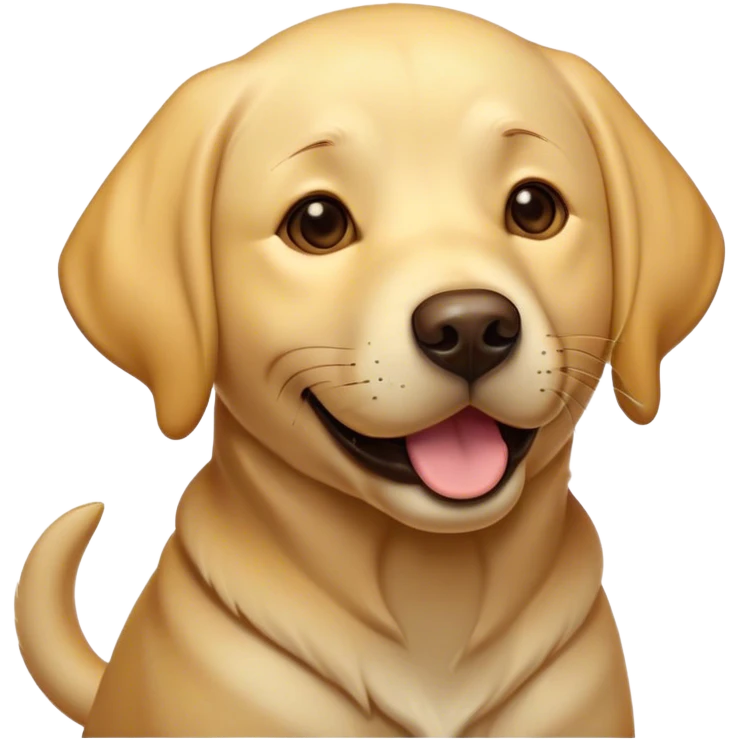 Cinematic Labrador Emoji, Warm and inviting, Playful and friendly design, rim lighting effect, soft golden and brown tones, Simplified yet expressive features, highly detailed, glowing with a cheerful golden glow, high shine, loyal and loving, stylized with a touch of charm, approachable and heartwarming, blending realism with warmth, soft glowing outline, clean and immaculate design, happy and energetic pose, capturing the essence of a Labrador's playful nature in an easily recognizable and captivating form, so lively it feels like it could wag its tail right off the screen! emoji