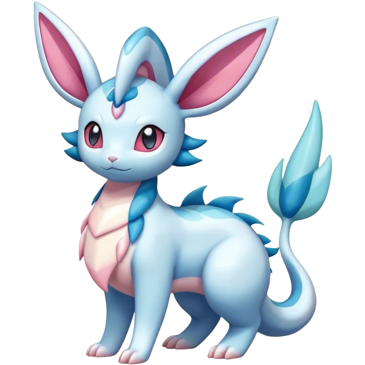 Shiny Cute Milotic-Sylveon-Glaceon-Vaporeon-Dragonair-Pokémon-hybrid-fusion full body emoji