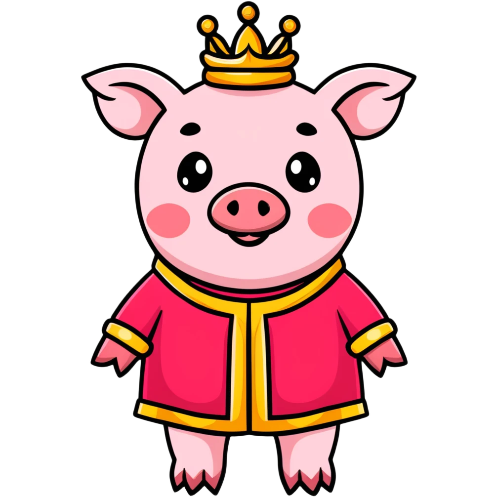Pink pig wearing a golden crown and royal red robe, Technoblade emoji