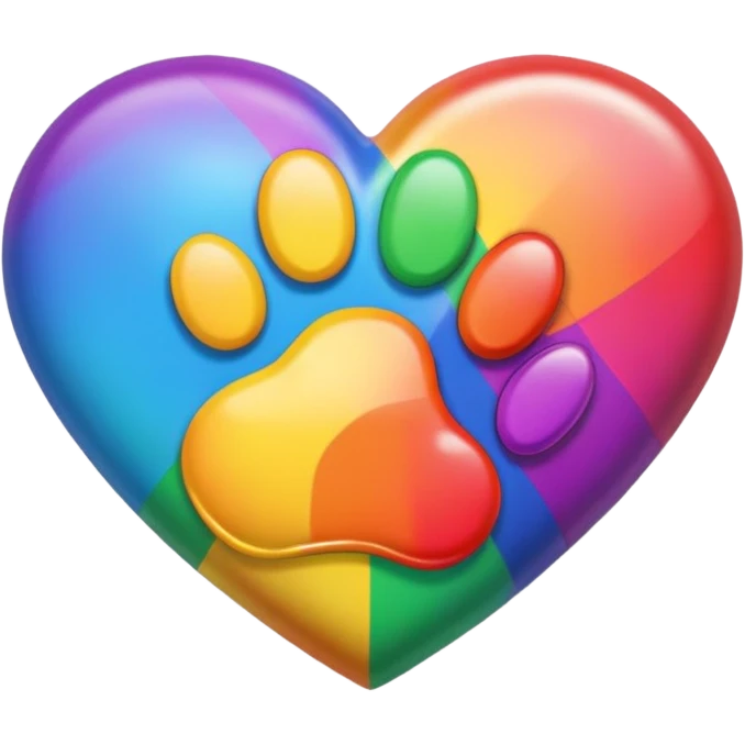 rainbow pride heart with a paw print on top, bold colors, no text emoji