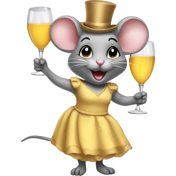 A mouse in a dress partying emoji