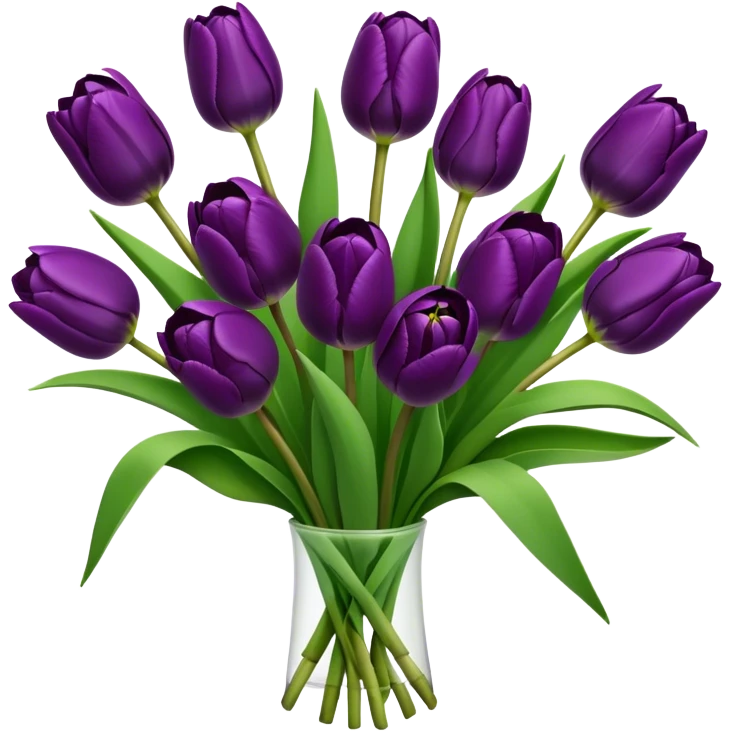 bouquet deep purple Tulip, luxuriant, stem, leaf, bud emoji