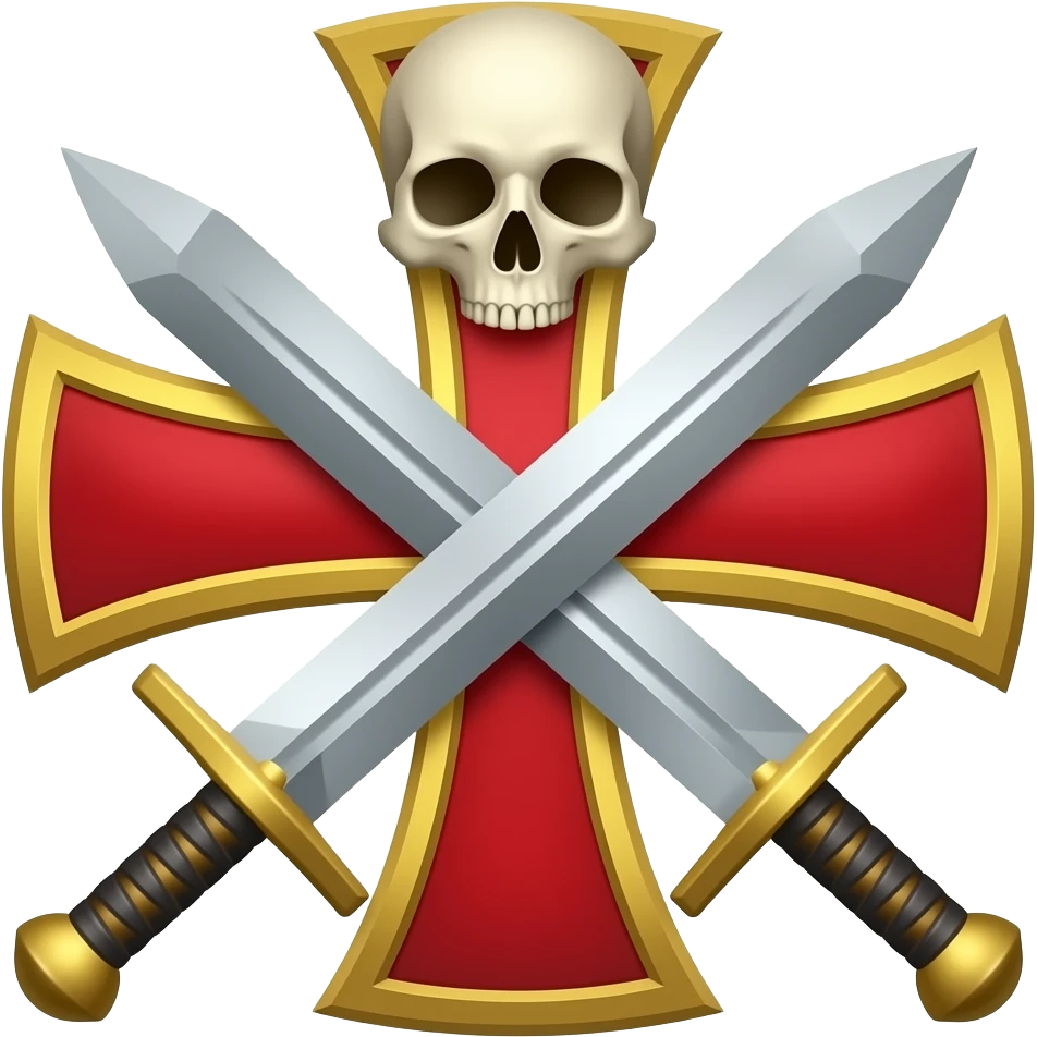 Templar cross with swords in middle and Skull emoji