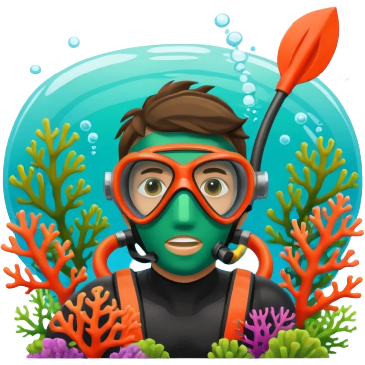 Diver + green mask,Coral Diver. emoji