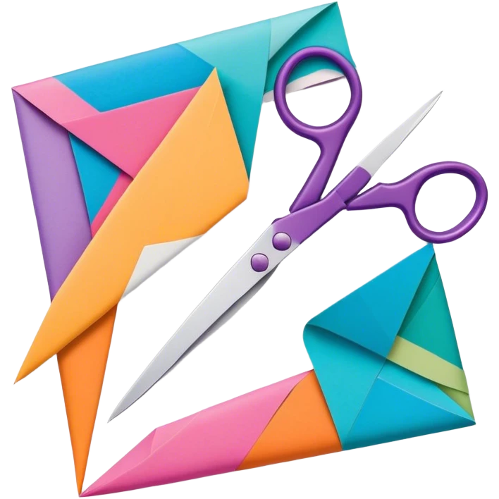 Paper craft icon, folded paper, scissors, decorative paper patterns, vibrant colors, minimalistic style, clean lines, transparent background. emoji