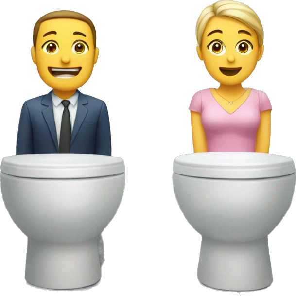 A couple sitting in two different toilet next to each other emoji