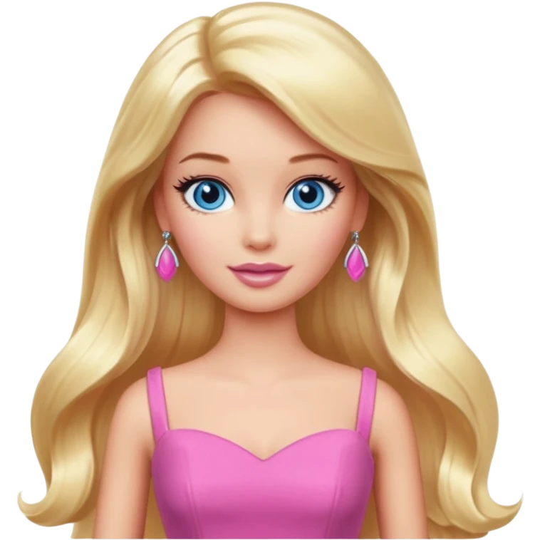 barbie, long blonde hair, pink dress, with blue eyes emoji