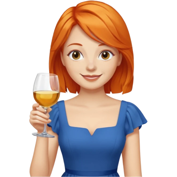 orange hair drinking wine, dress blue emoji