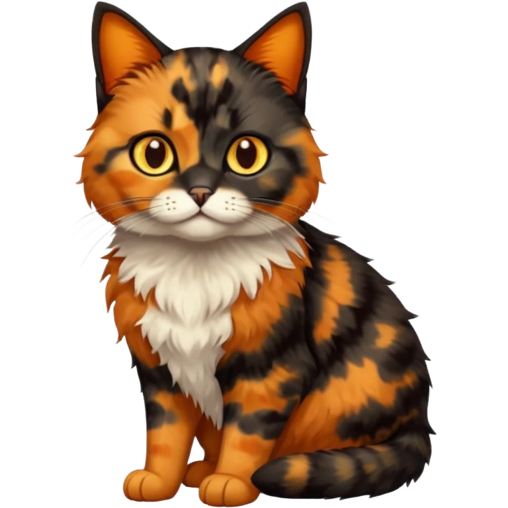 black and orange cat. tortie. amber eyes. full body.  emoji