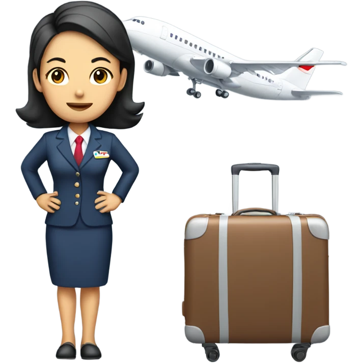 asian FLIGHT ATTENDANT WITH A LUGGAGE, no hate emoji