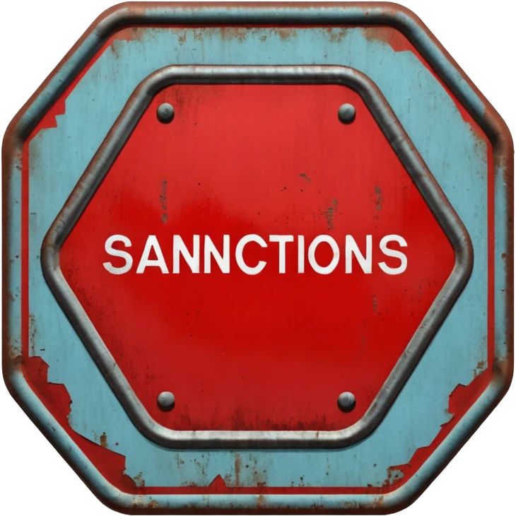 red, road sign, hexagonal, with the inscription SANCTIONS emoji